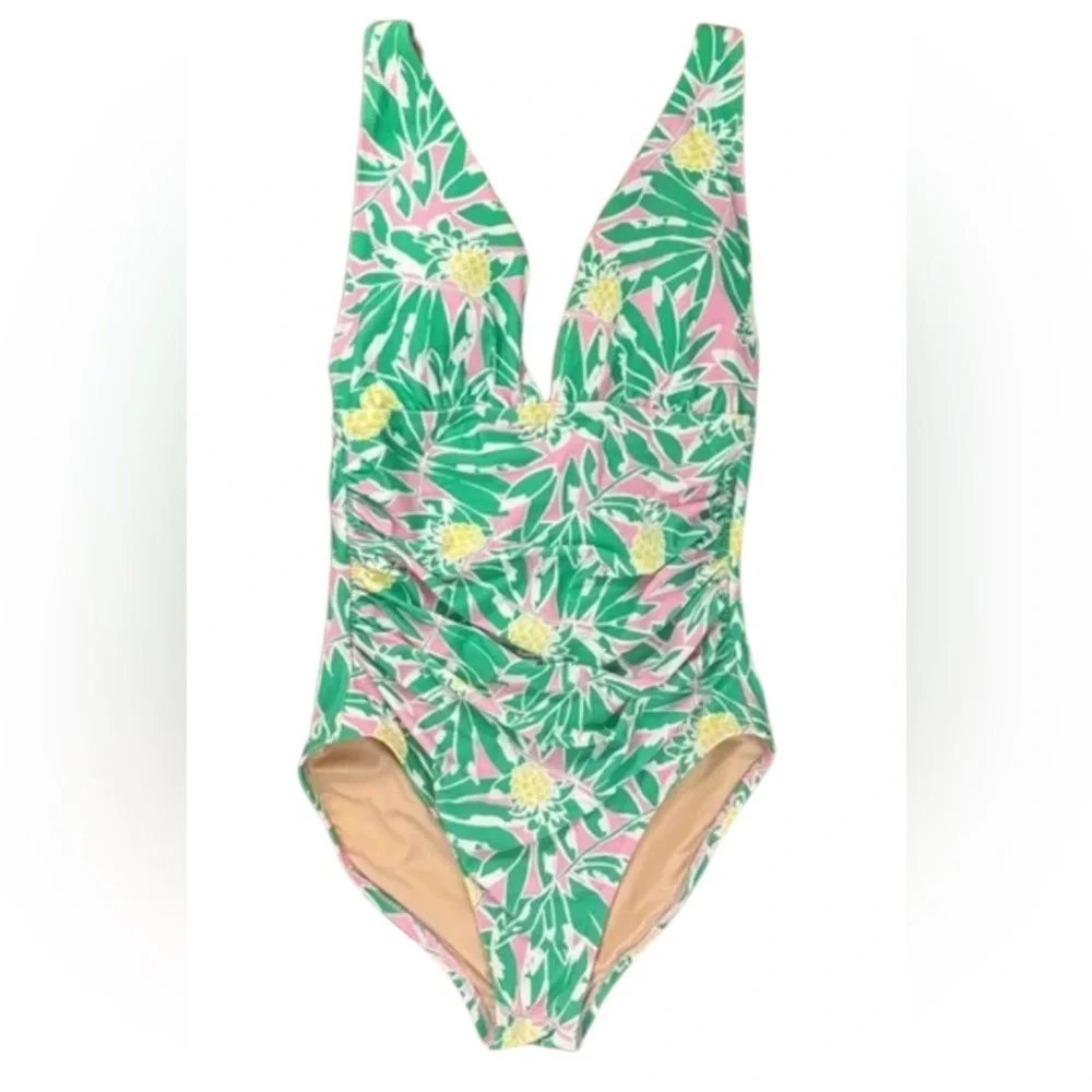 J. Crew Green and Pink Tropical pineapple  Print One Piece Swimsuit